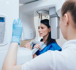 patient in a cone beam scanner