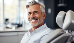 Mature, smiling man in dental treatment chair