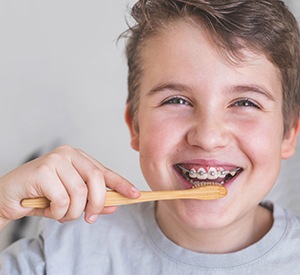 Boy brushing his teeth