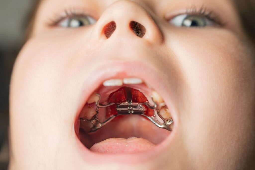 A child with a palate expander